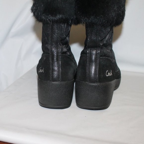 Coach Faith Zip Front Black Signature  Rabbit Fur Winter Wedge Heel  Boot LkNew - Picture 7 of 10